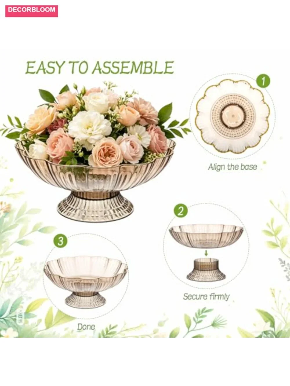 4 Plastic Compote Pedestal Flower Vases for Wedding Centerpieces 9.72